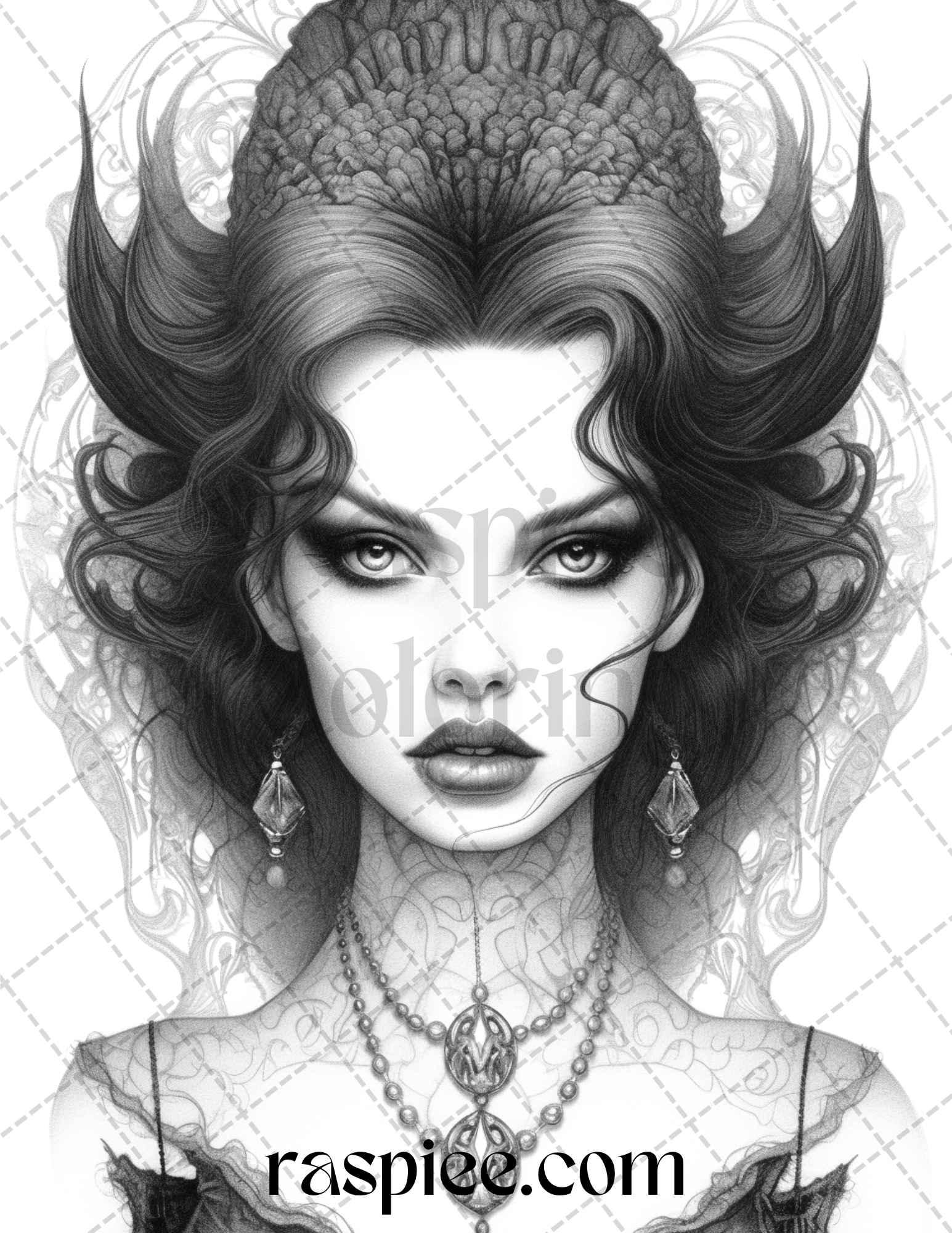 Bewitching Vampires Grayscale Coloring Pages Printable for Adults, PDF File Instant Download