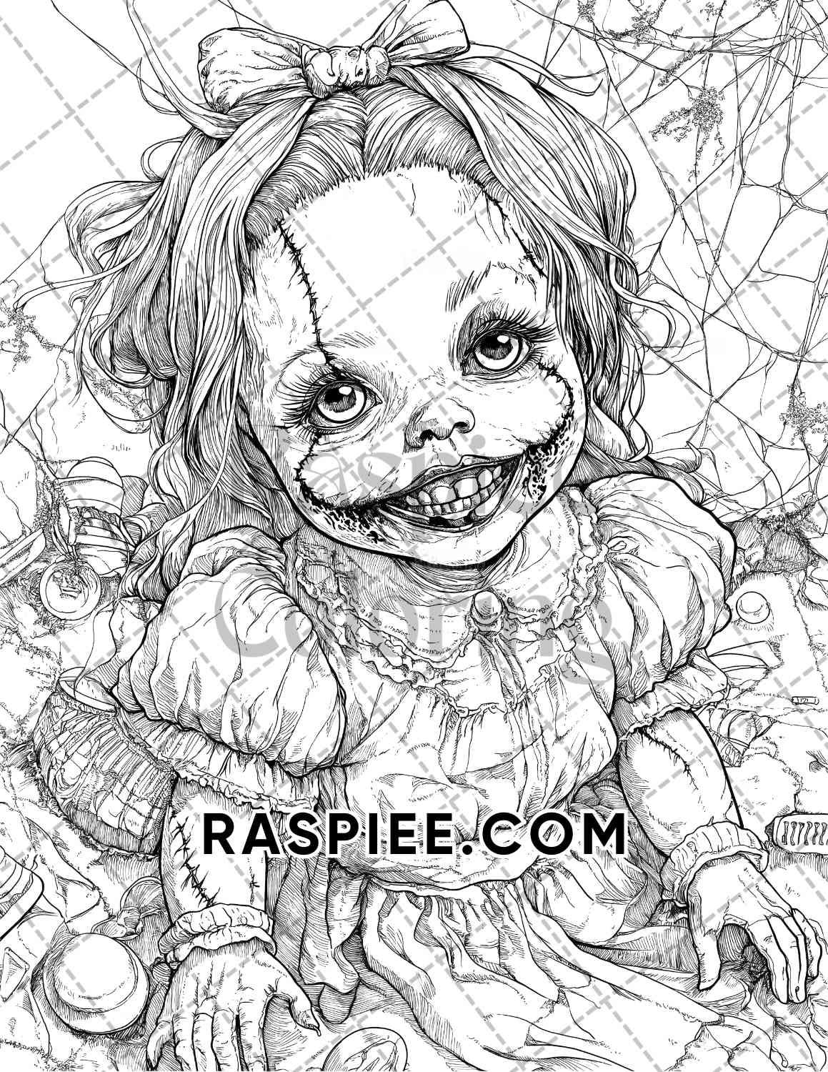 Haunted Dolls Halloween Horror Adult Coloring Pages Printable PDF Instant Download