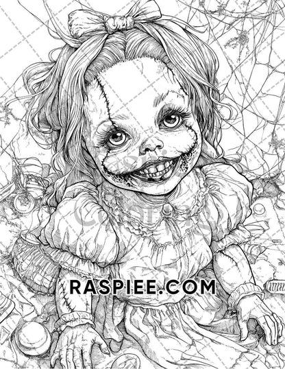 Haunted Dolls Halloween Horror Adult Coloring Pages Printable PDF Instant Download