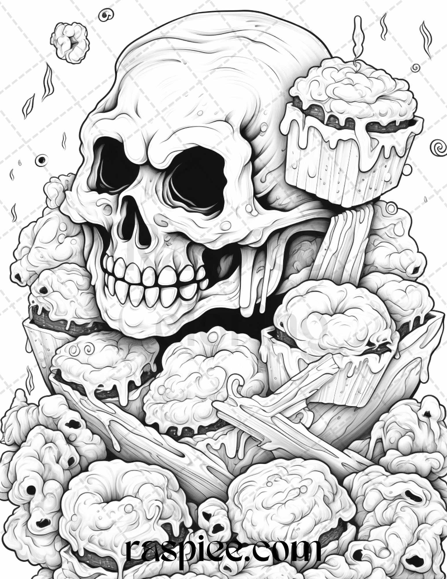 68 Halloween Spooky Desserts Grayscale Coloring Pages Printable for Adults, PDF File Instant Download