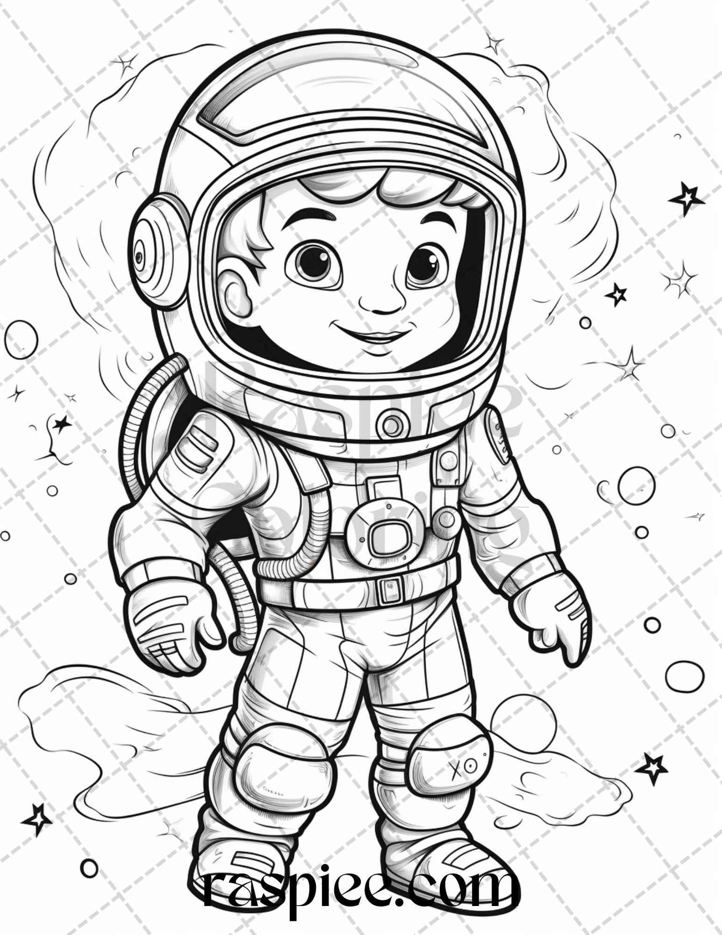 50 Cute Astronaut Adventures Coloring Pages Printable for Kids, PDF File Instant Download