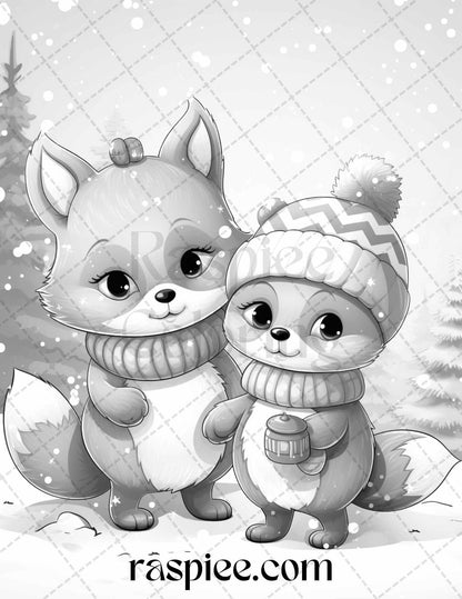 70 Christmas Critters Grayscale Coloring Pages Printable for Adults and Kids, PDF File Instant Download