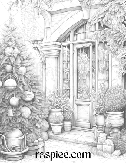 90 Merry Christmas Grayscale Coloring Pages Printable for Adults, PDF File Instant Download