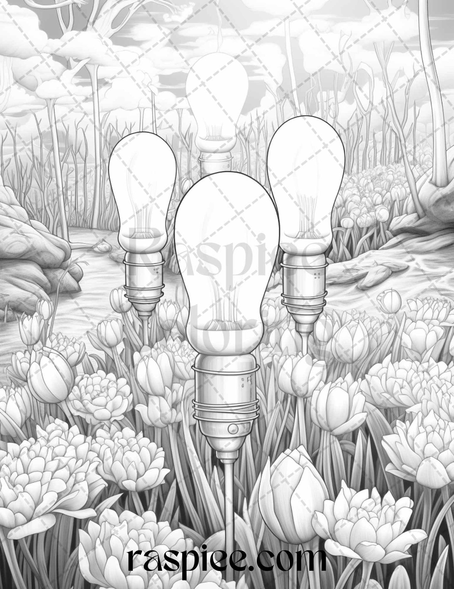 60 Enchanting Surrealism Grayscale Coloring Pages Printable for Adults, PDF File Instant Download