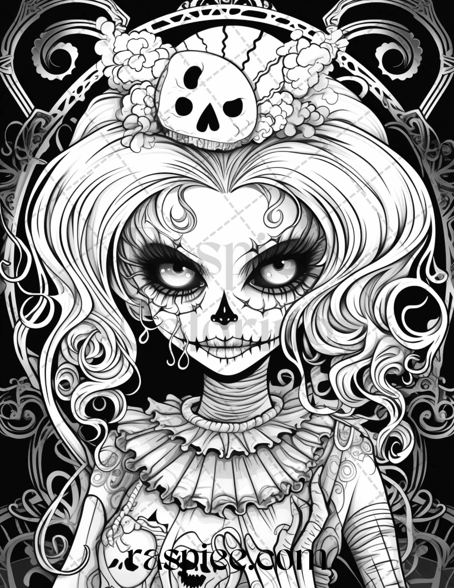 50 Spooky Miss Nightmare Grayscale Coloring Pages Printable for Adults, PDF File Instant Download