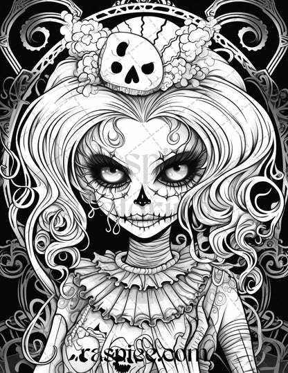 50 Spooky Miss Nightmare Grayscale Coloring Pages Printable for Adults, PDF File Instant Download