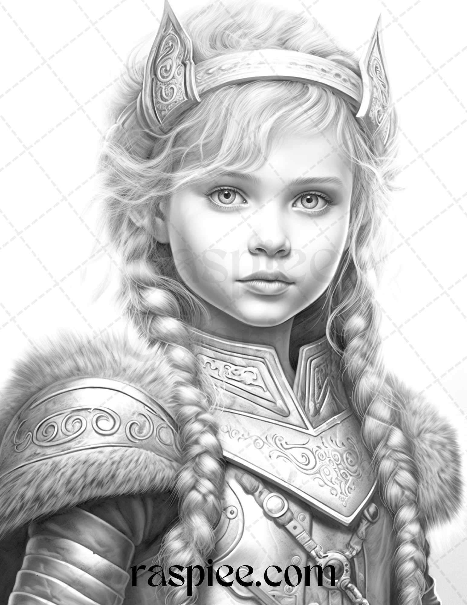 58 Little Viking Girls Boys Portrait Grayscale Coloring Pages Printable, PDF File Instant Download