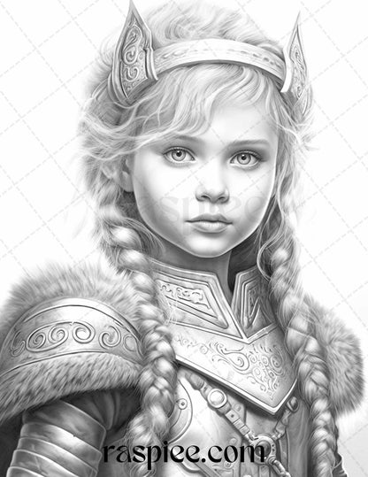 58 Little Viking Girls Boys Portrait Grayscale Coloring Pages Printable, PDF File Instant Download