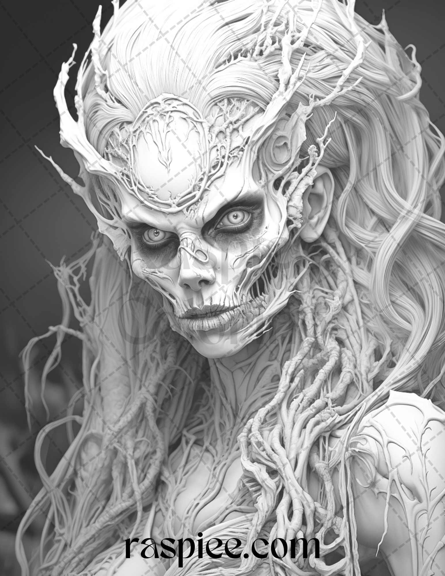 60 Halloween Vampire Grayscale Coloring Pages Printable for Adults, PDF File Instant Download