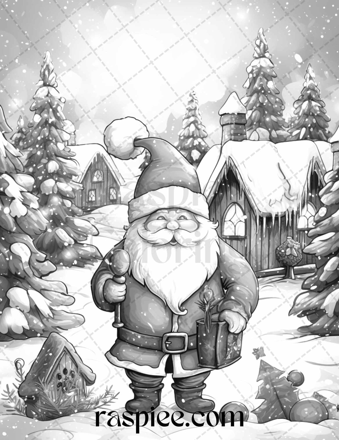 60 Christmas Gnomes Grayscale Coloring Pages Printable for Adults and Kids, PDF File Instant Download