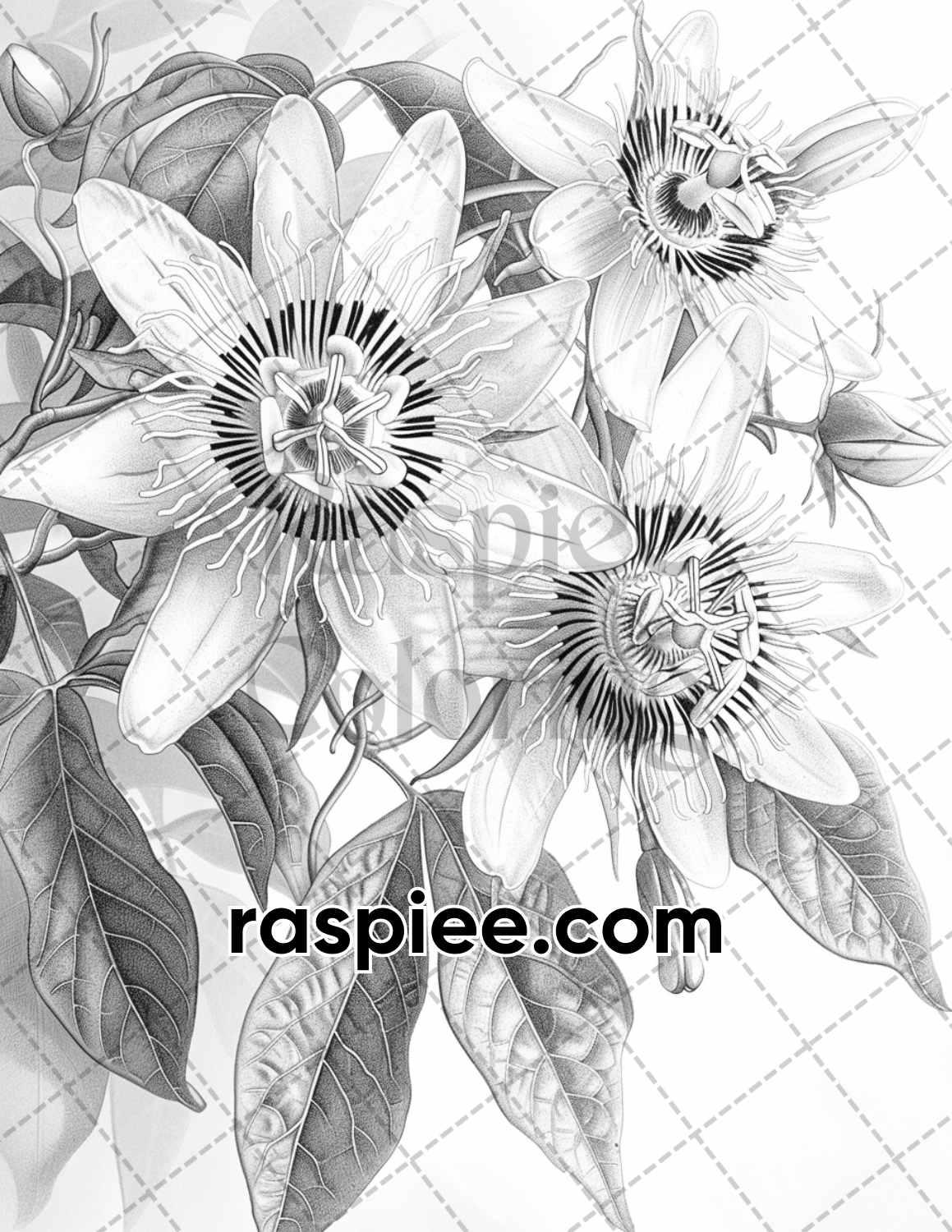 65 Tropical Flowers Grayscale Adult Coloring Pages Printable PDF Instant Download