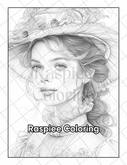 50 Victorian Portrait Adult Coloring Pages Printable PDF Instant Download