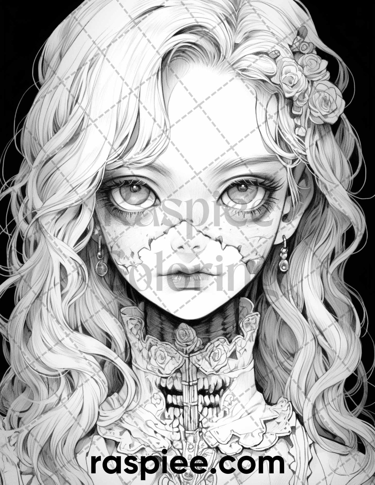60 Horror Beauties Grayscale Coloring Pages Printable for Adults, PDF File Instant Download