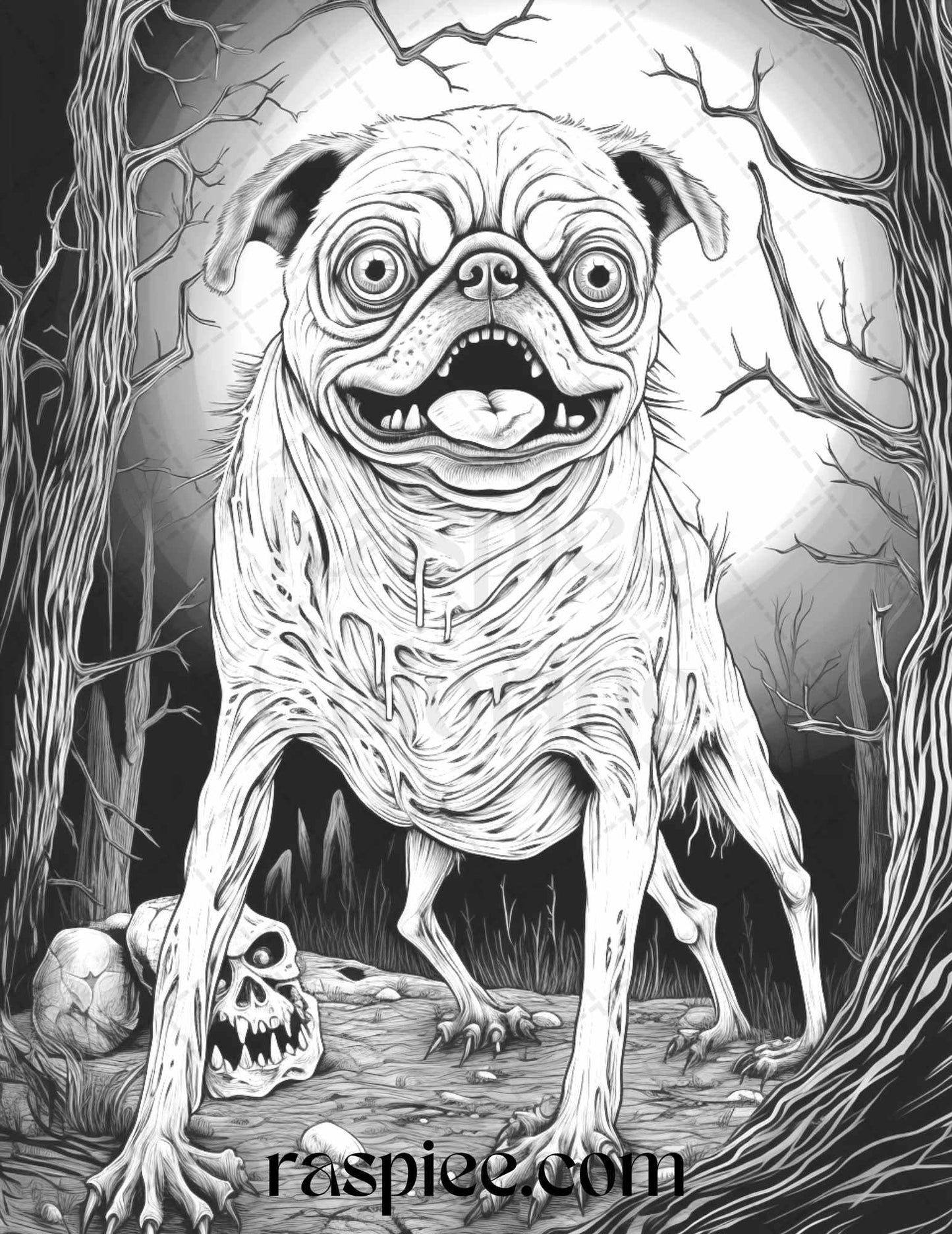 66 Horror Zombie Animals Grayscale Coloring Pages Printable for Adults, PDF File Instant Download