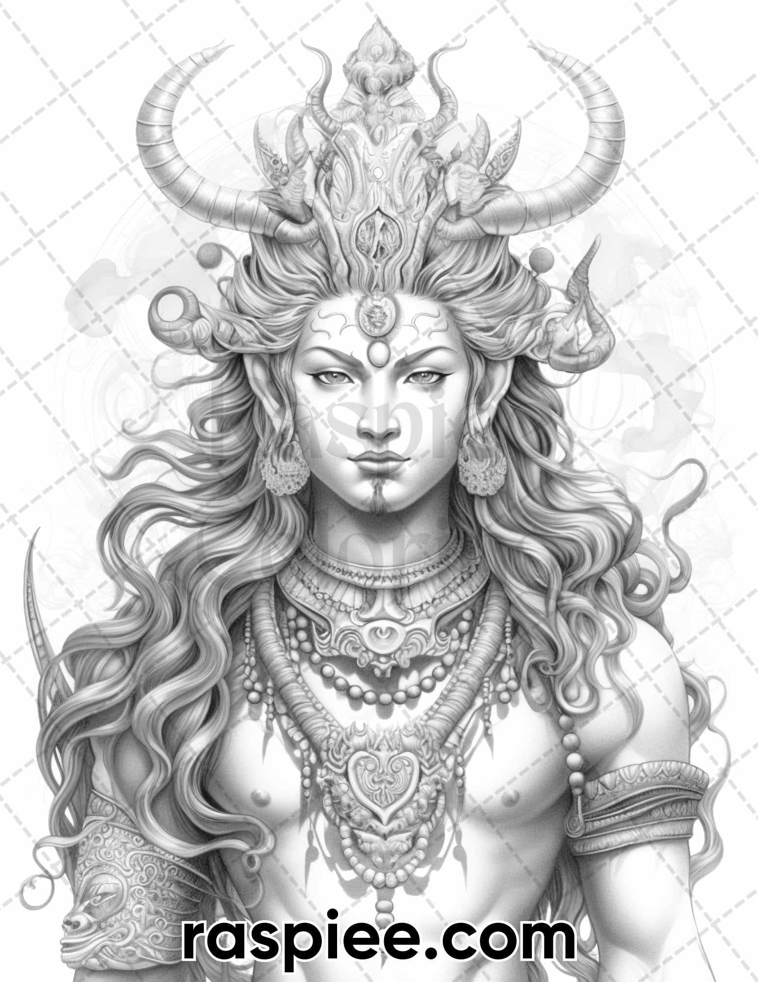 52 Mythology Gods Grayscale Coloring Pages for Adults, Printable PDF Instant Download