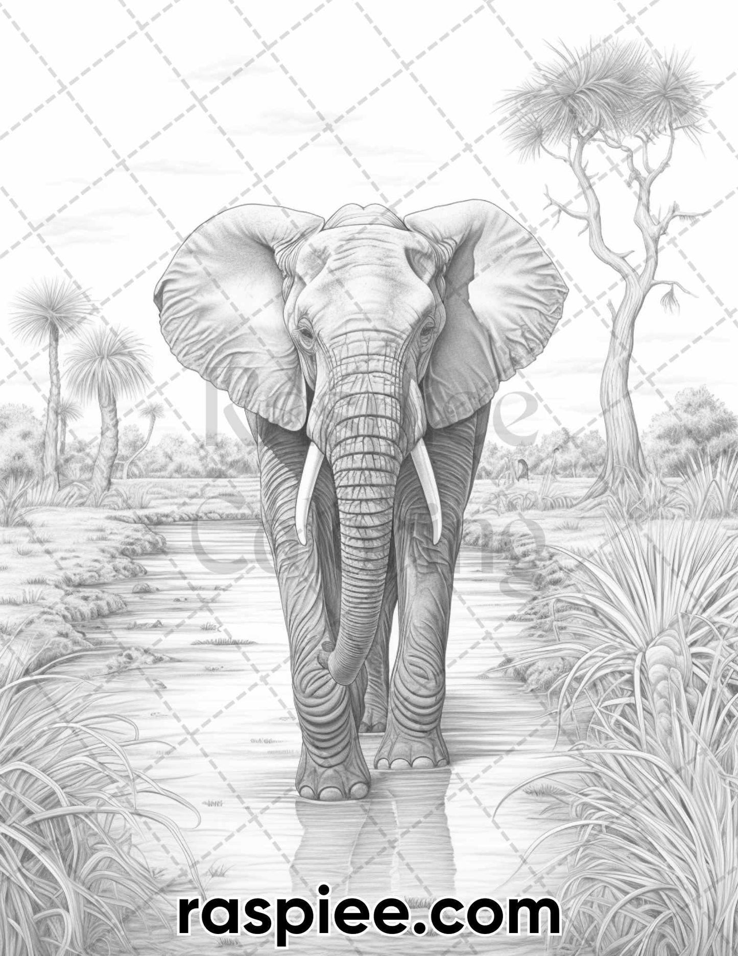55 Wild Animals Grayscale Coloring Pages for Adults, Printable PDF Instant Download