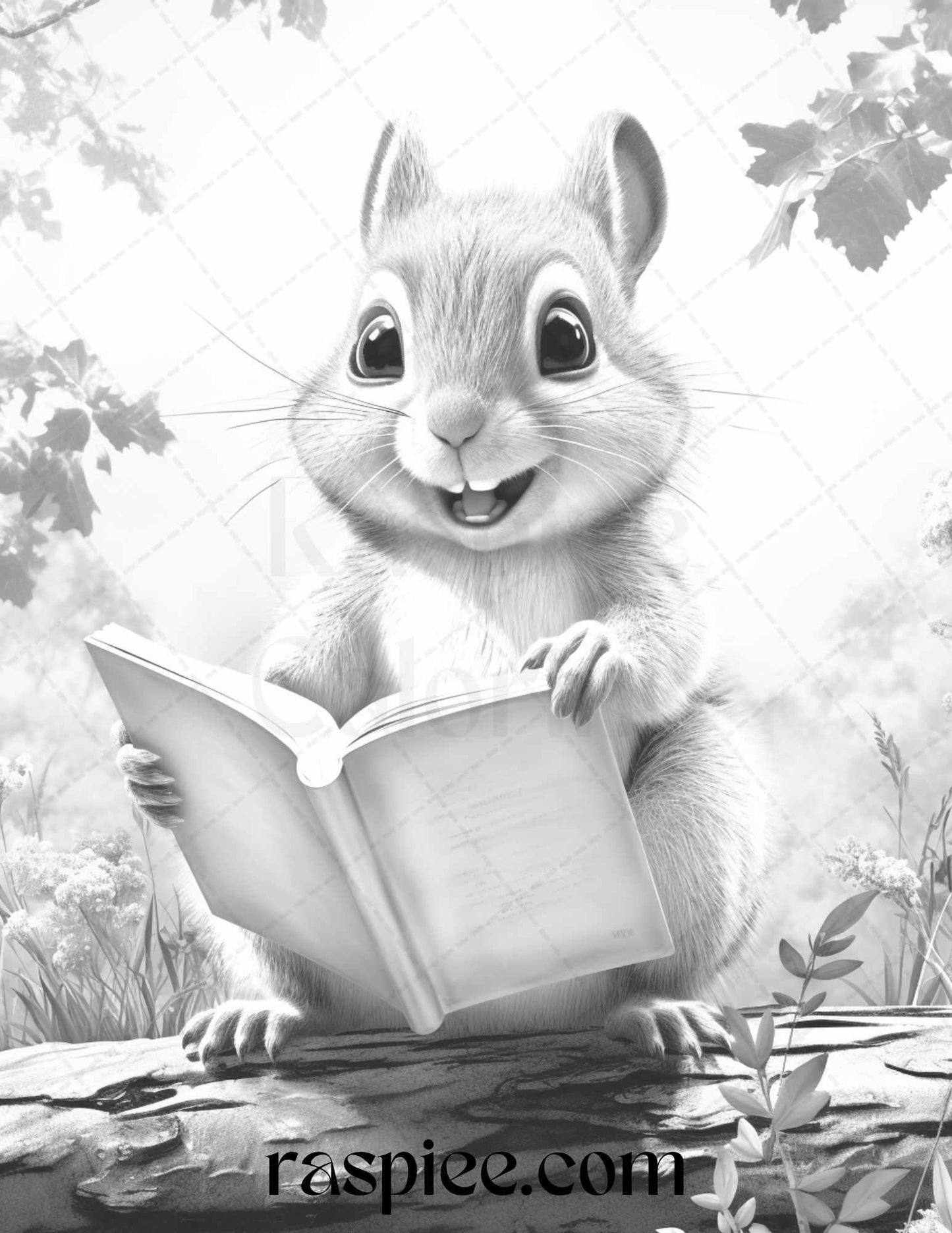 52 Adorable Squirrels Grayscale Coloring Pages Printable for Adults Kids, PDF File Instant Download