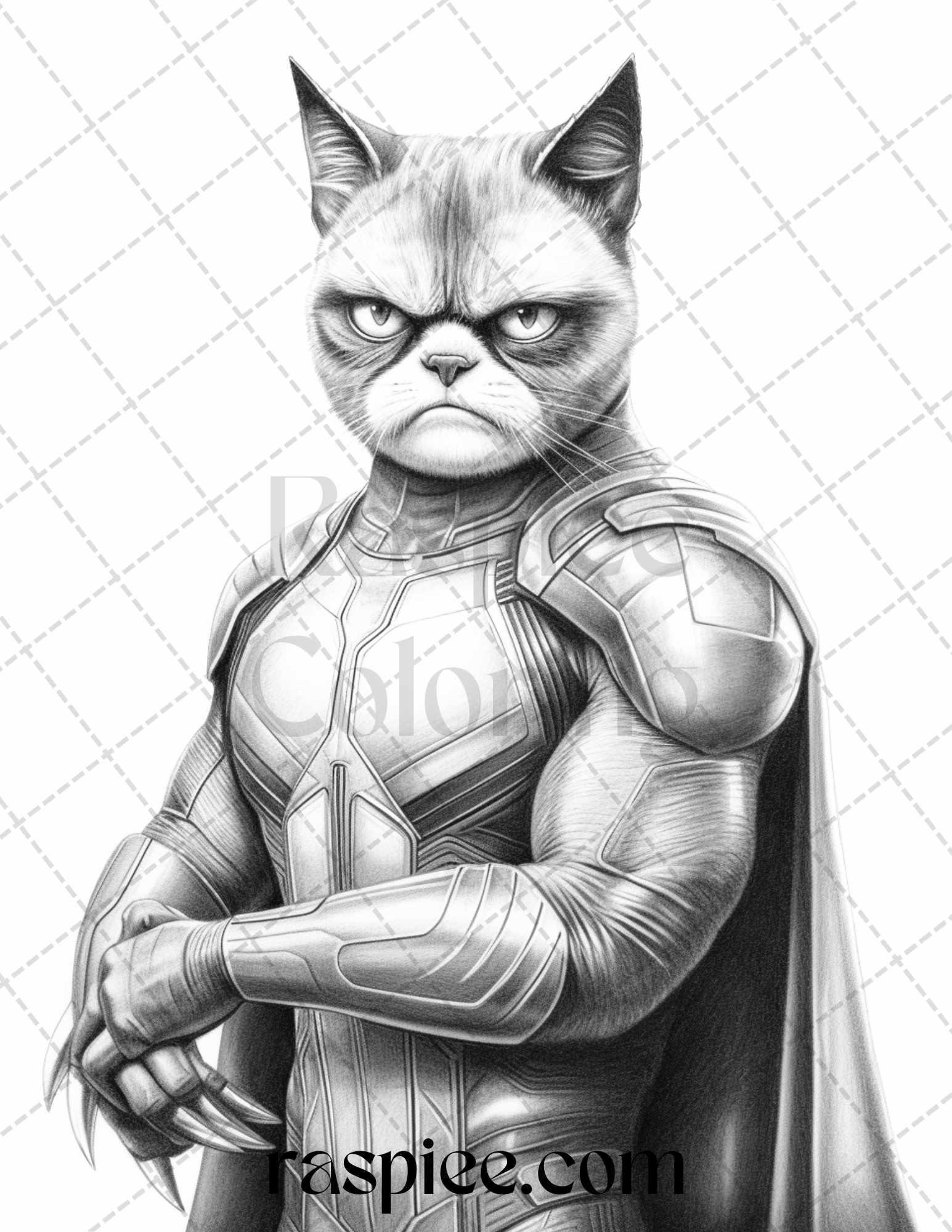 50 Grumpy Cat Grayscale Coloring Pages Printable for Adults, PDF File Instant Download