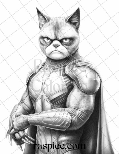 50 Grumpy Cat Grayscale Coloring Pages Printable for Adults, PDF File Instant Download