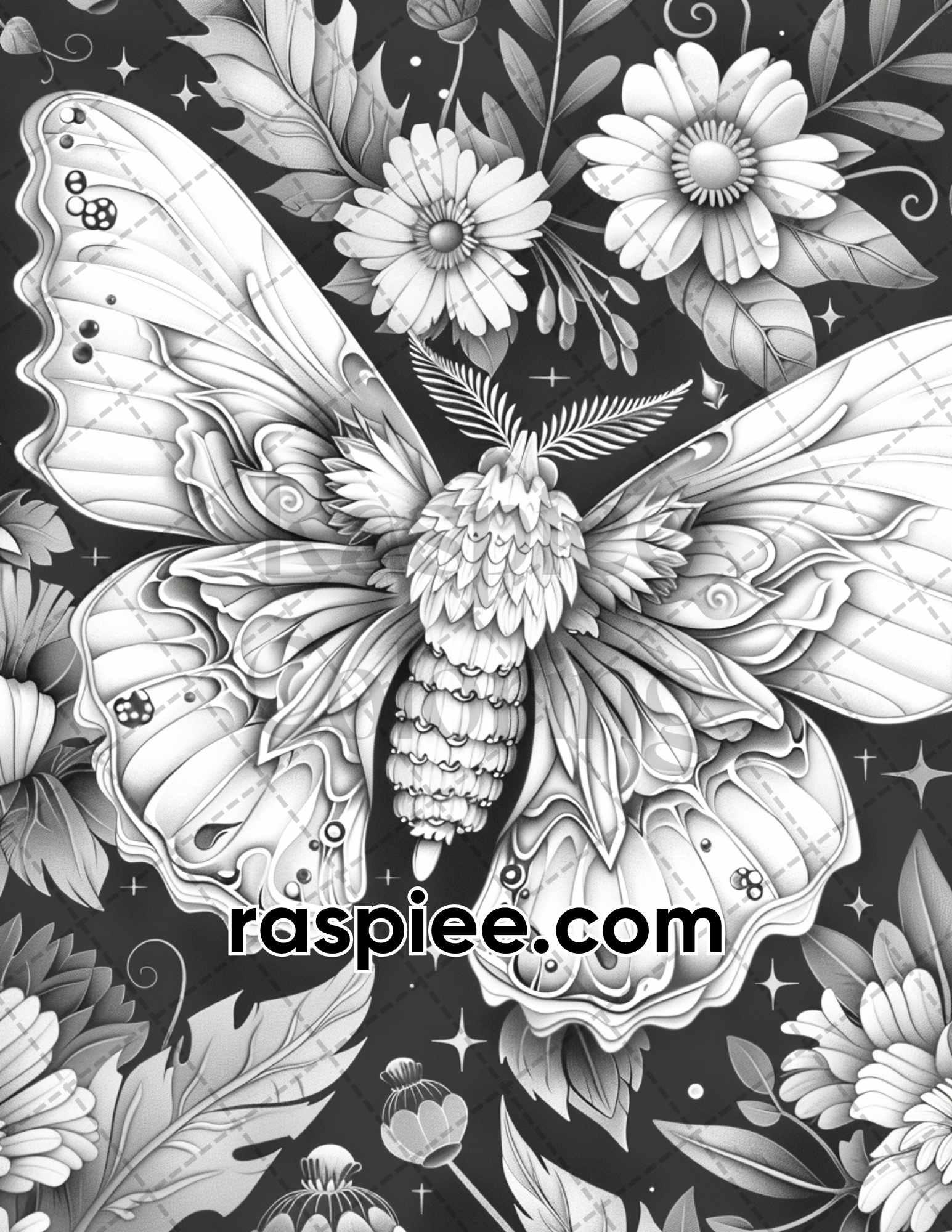 77 Butterflies and Moths Grayscale Adult Coloring Pages, Printable PDF Instant Download