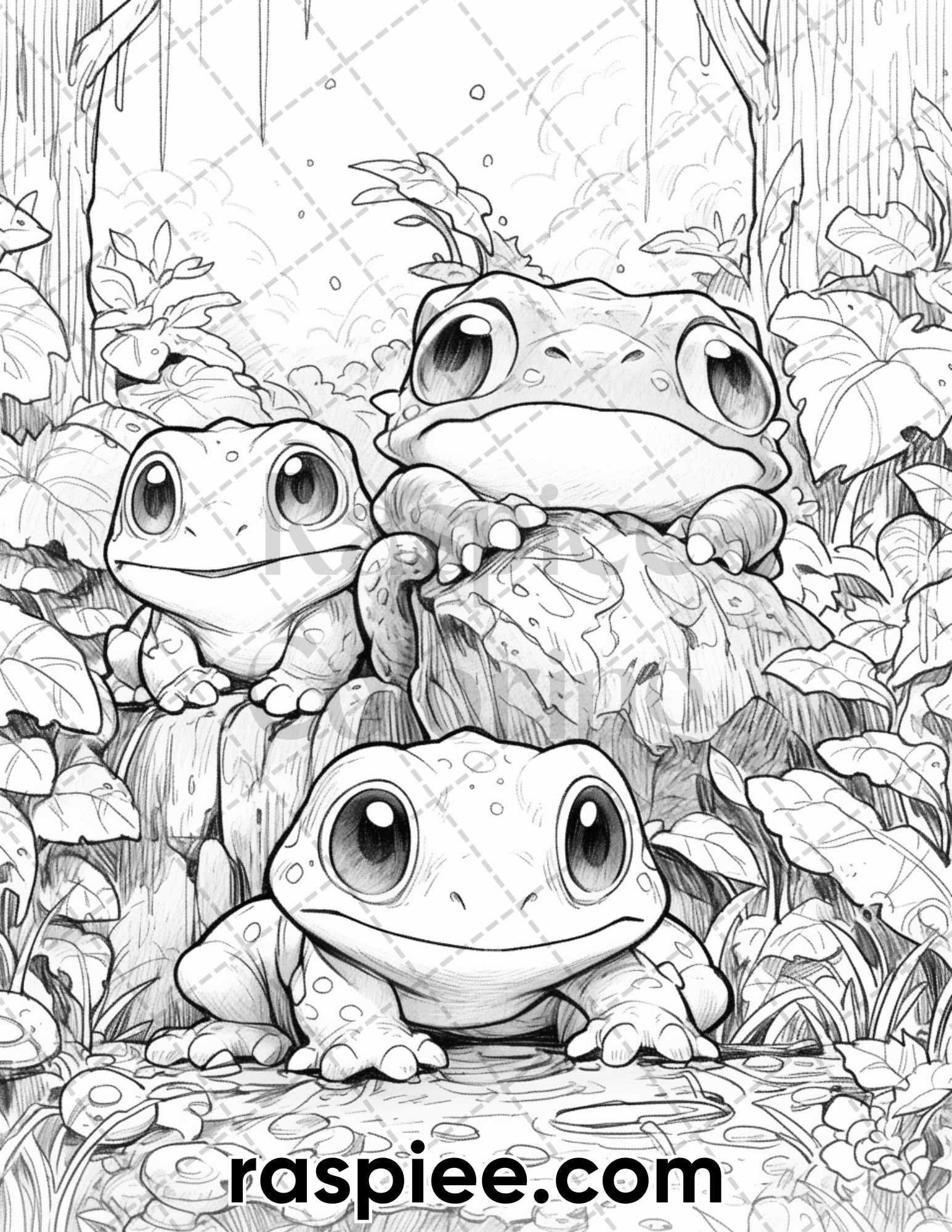 50 The Frog Kingdom Grayscale Coloring Pages for Adults, Printable PDF Instant Download