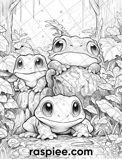 50 The Frog Kingdom Grayscale Coloring Pages for Adults, Printable PDF Instant Download