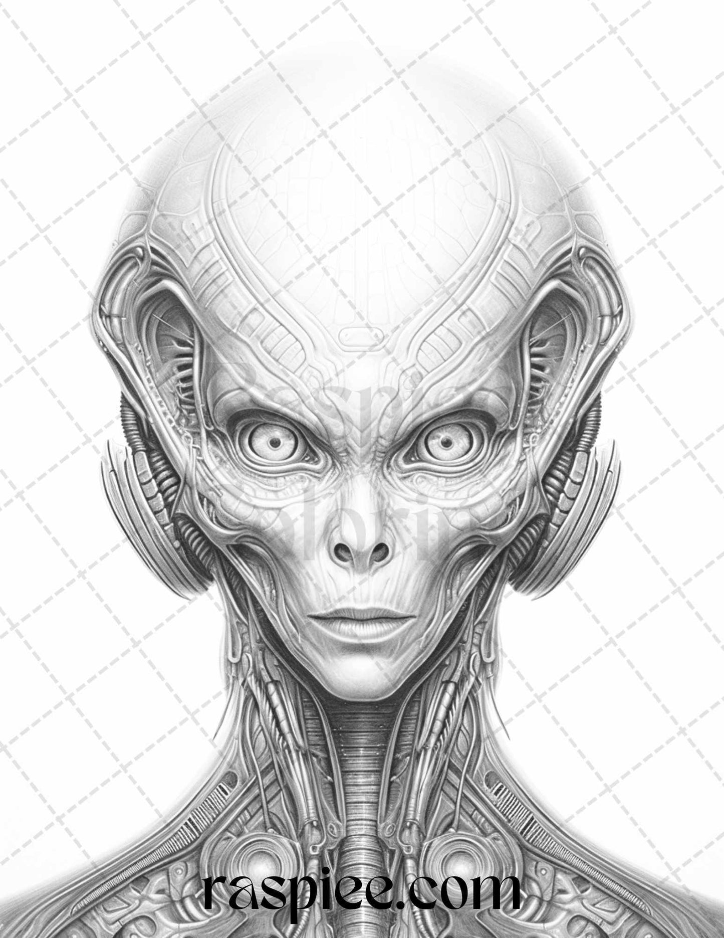 65 Alien Portrait Grayscale Coloring Pages for Adults, Printable PDF File Instant Download