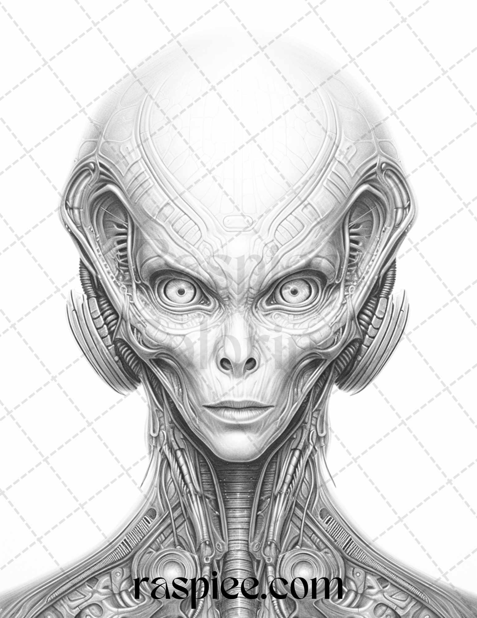 65 Alien Portrait Grayscale Coloring Pages for Adults, Printable PDF File Instant Download