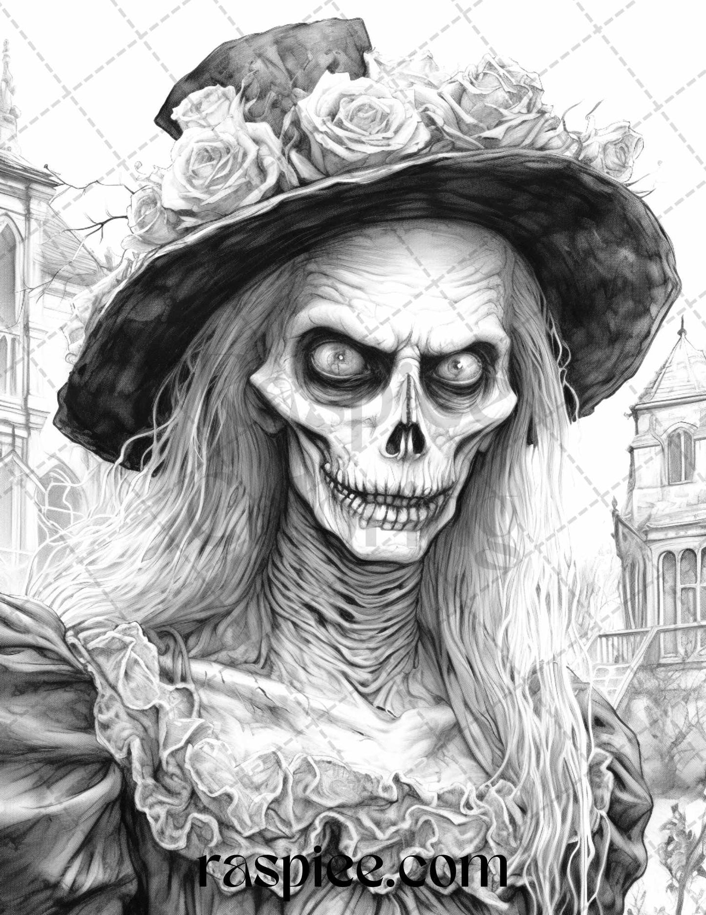 60 Halloween Victorian Era Grayscale Coloring Pages Printable for Adults, PDF File Instant Download