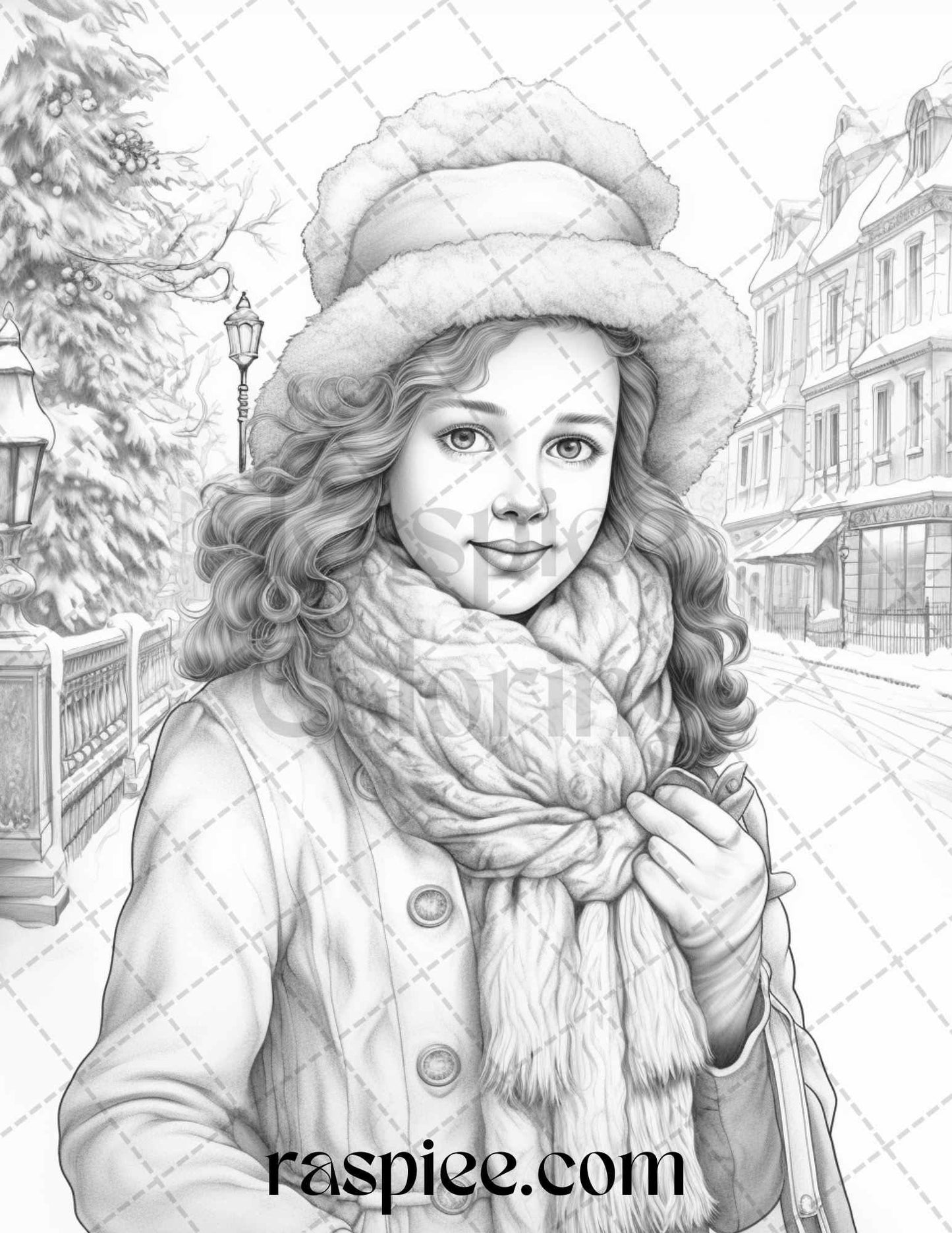 60 Victorian Winter Portrait Grayscale Coloring Pages Printable for Adults, PDF File Instant Download