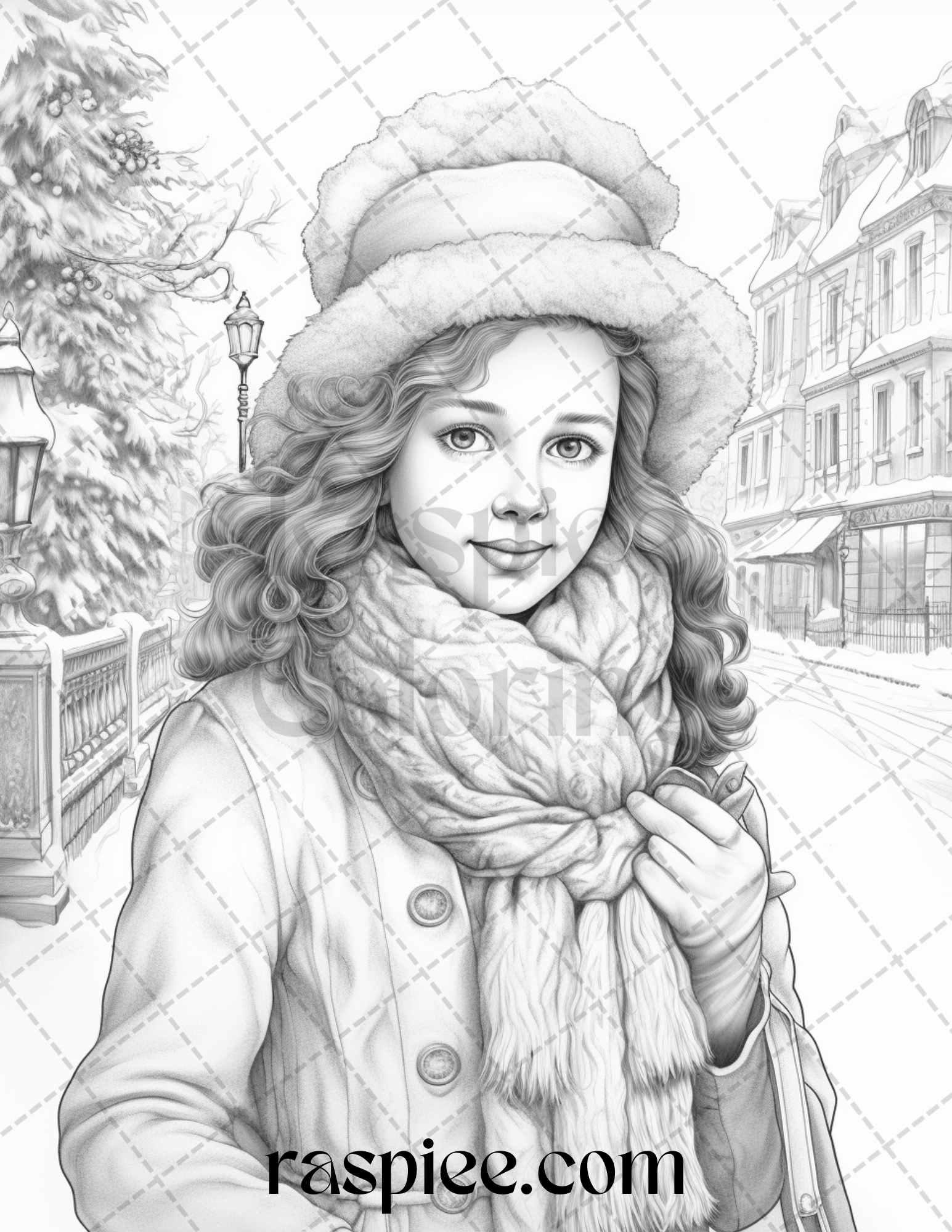 60 Victorian Winter Portrait Grayscale Coloring Pages Printable for Adults, PDF File Instant Download