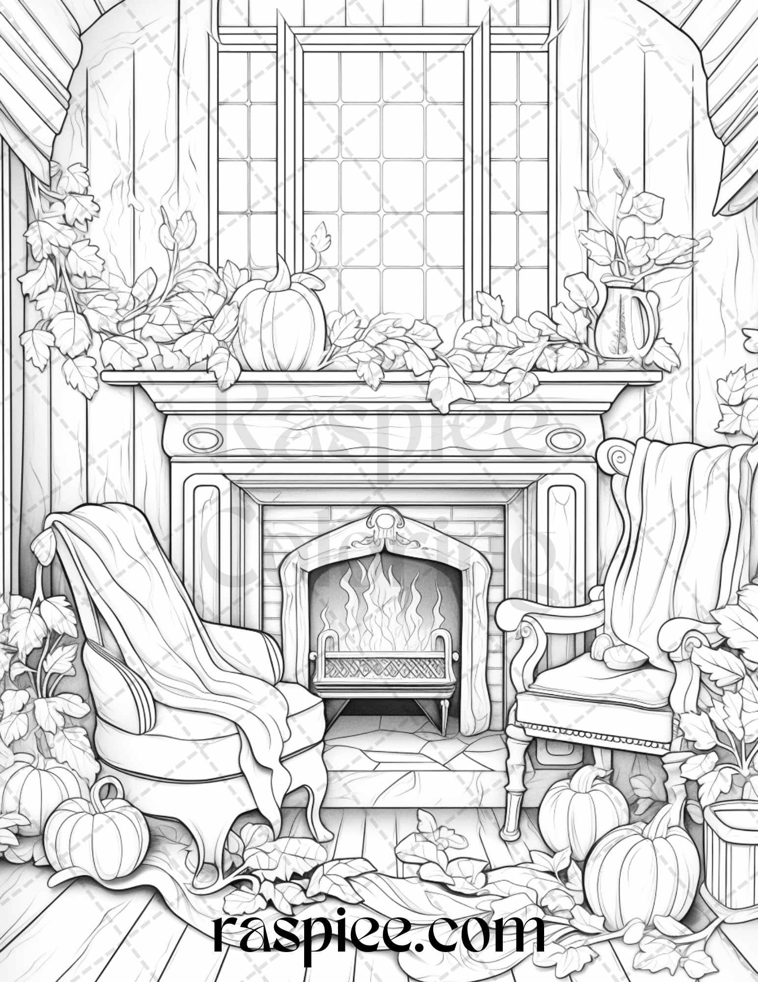 Autumn Vibes Grayscale Coloring Pages Printable for Adults, PDF File Instant Download