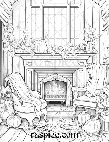 Autumn Vibes Grayscale Coloring Pages Printable for Adults, PDF File Instant Download