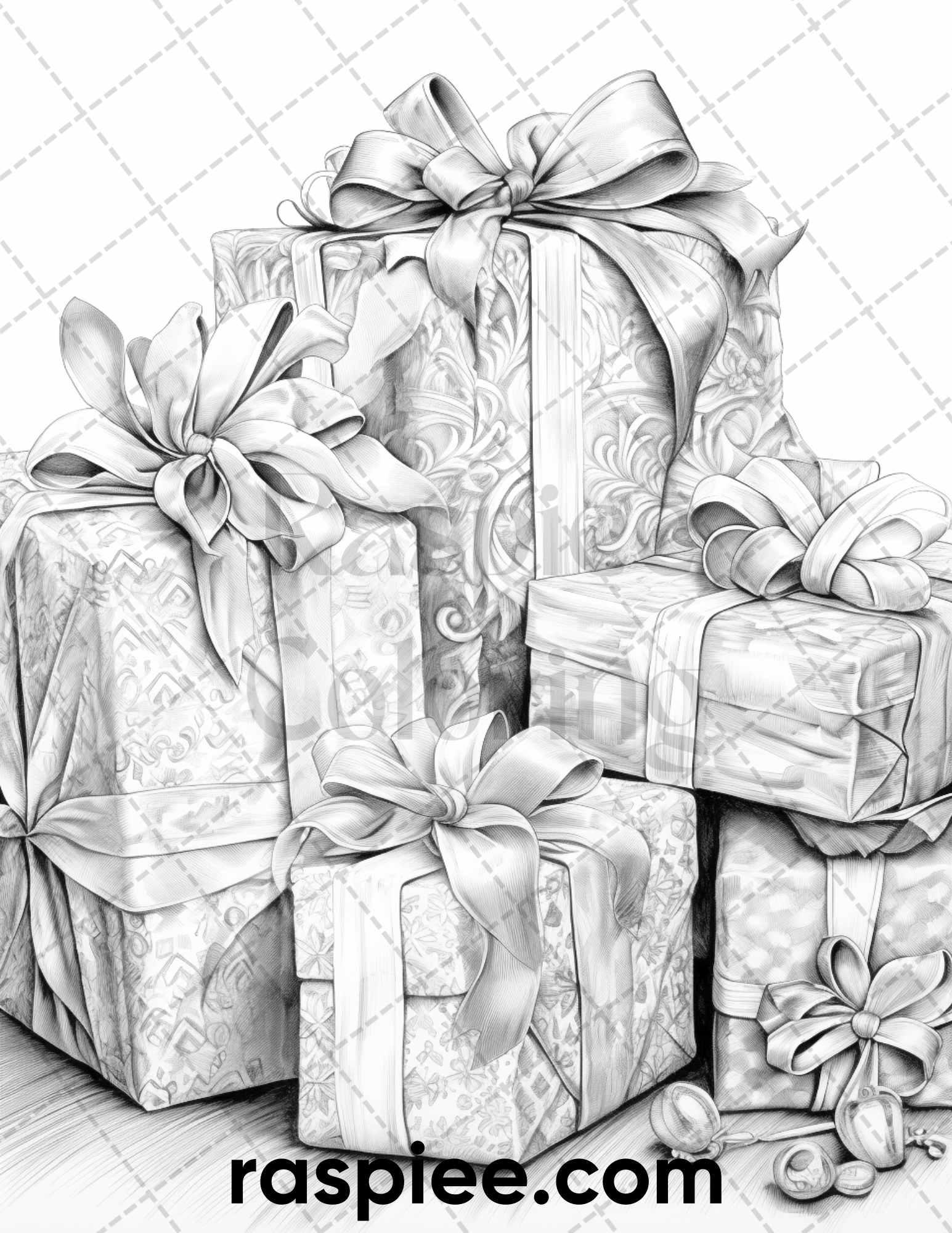 60 Merry Christmas Grayscale Coloring Pages Printable for Adult, Holiday Relaxation Art, PDF File Instant Download