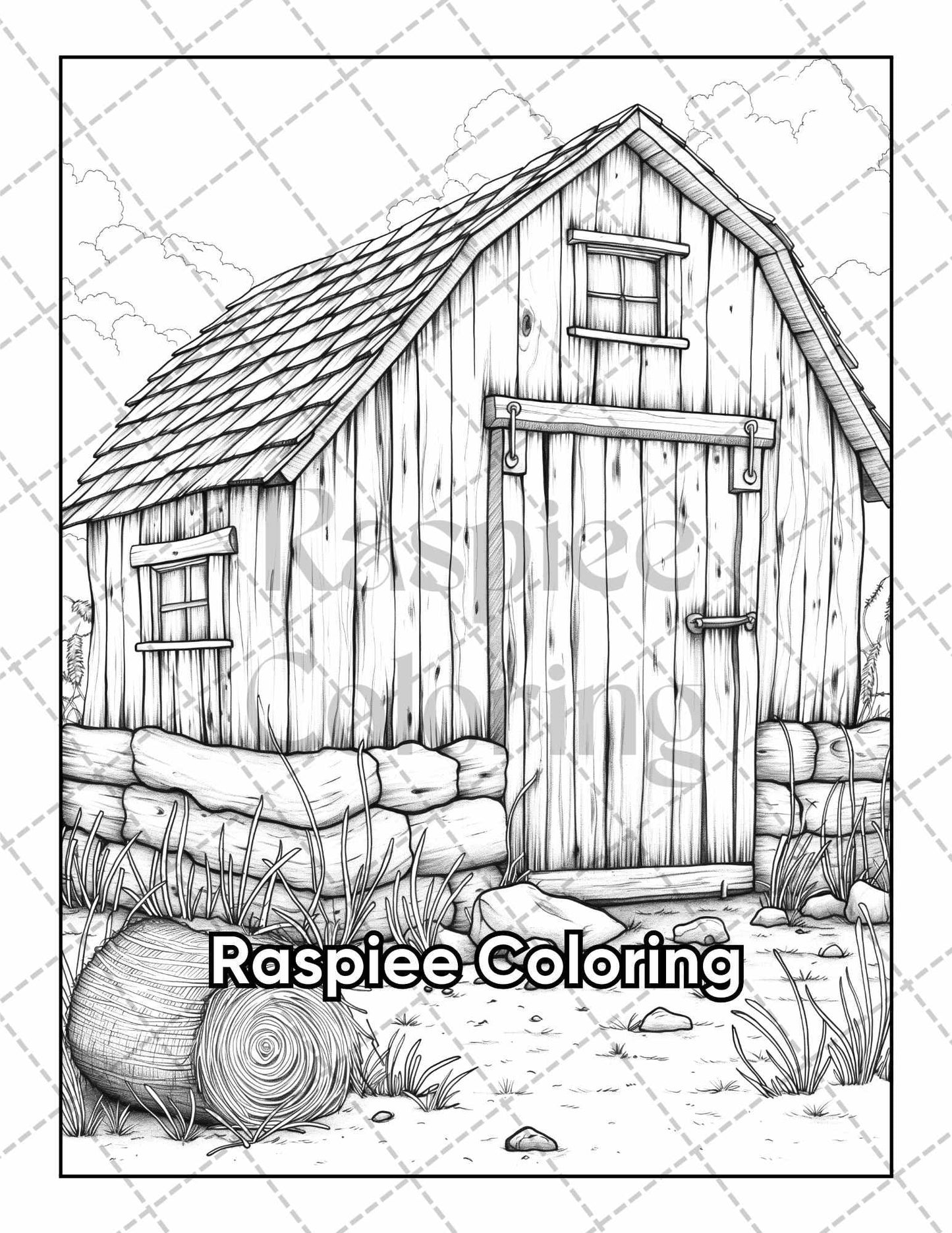 50 Country Farm Scenes Adult Coloring Pages Printable PDF Instant Download