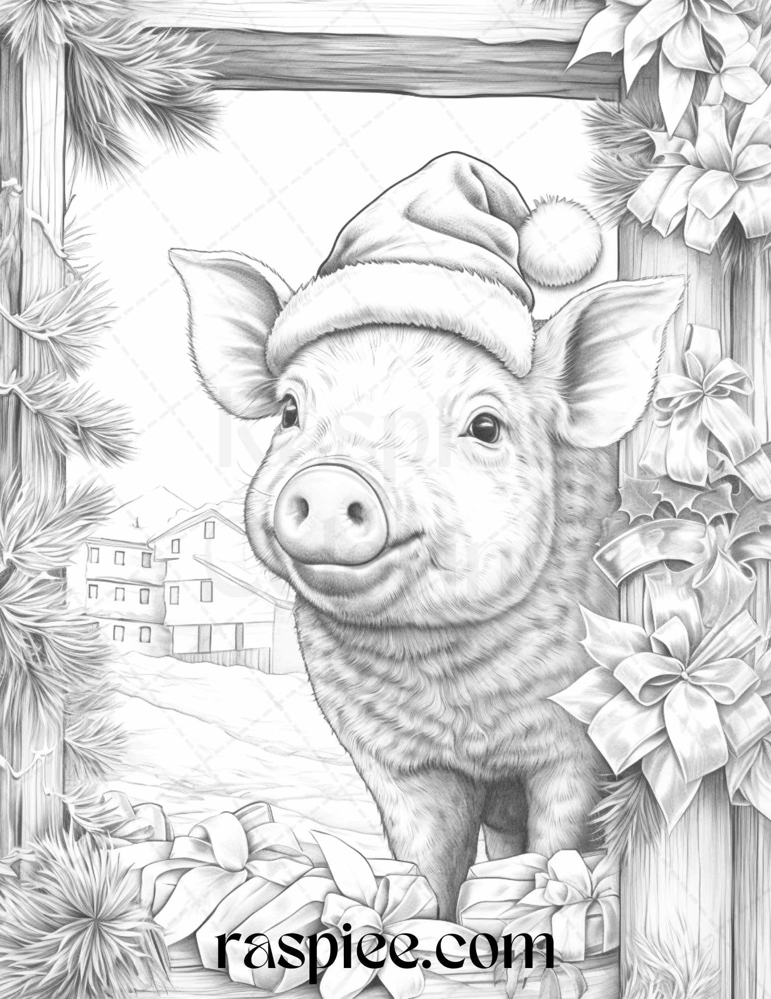 70 Christmas Animals Grayscale Coloring Pages Printable for Adults, PDF File Instant Download