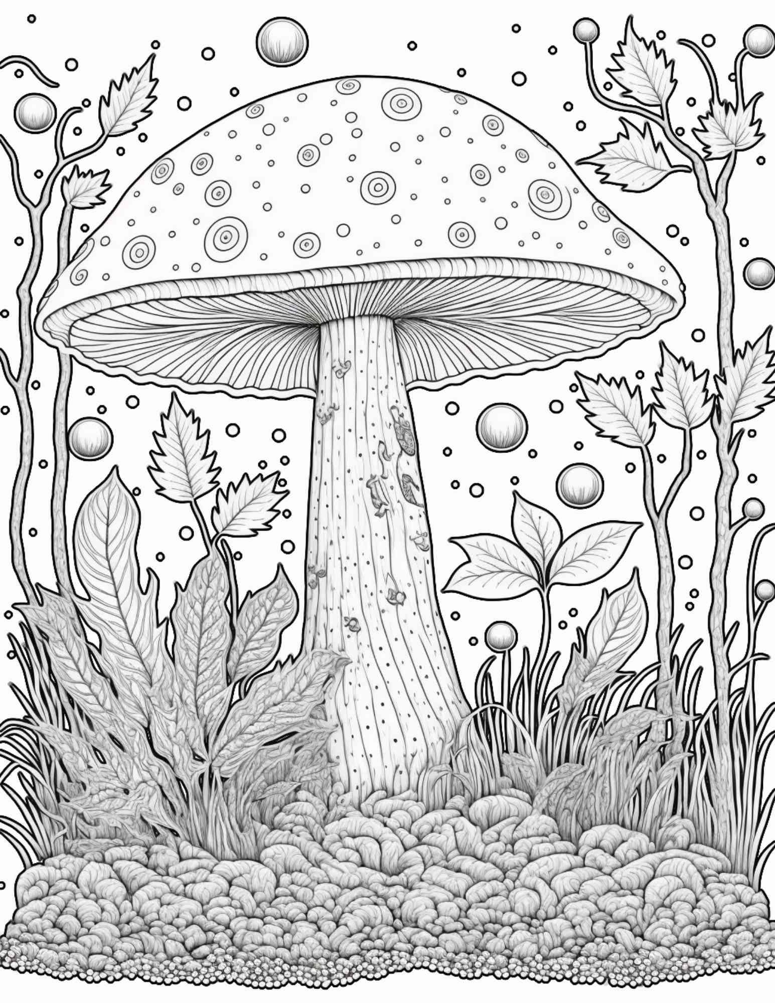 100 Mushroom Forest Coloring Pages Printable for Adults and Kids, Grayscale Coloring Book, Printable PDF File Instant Download