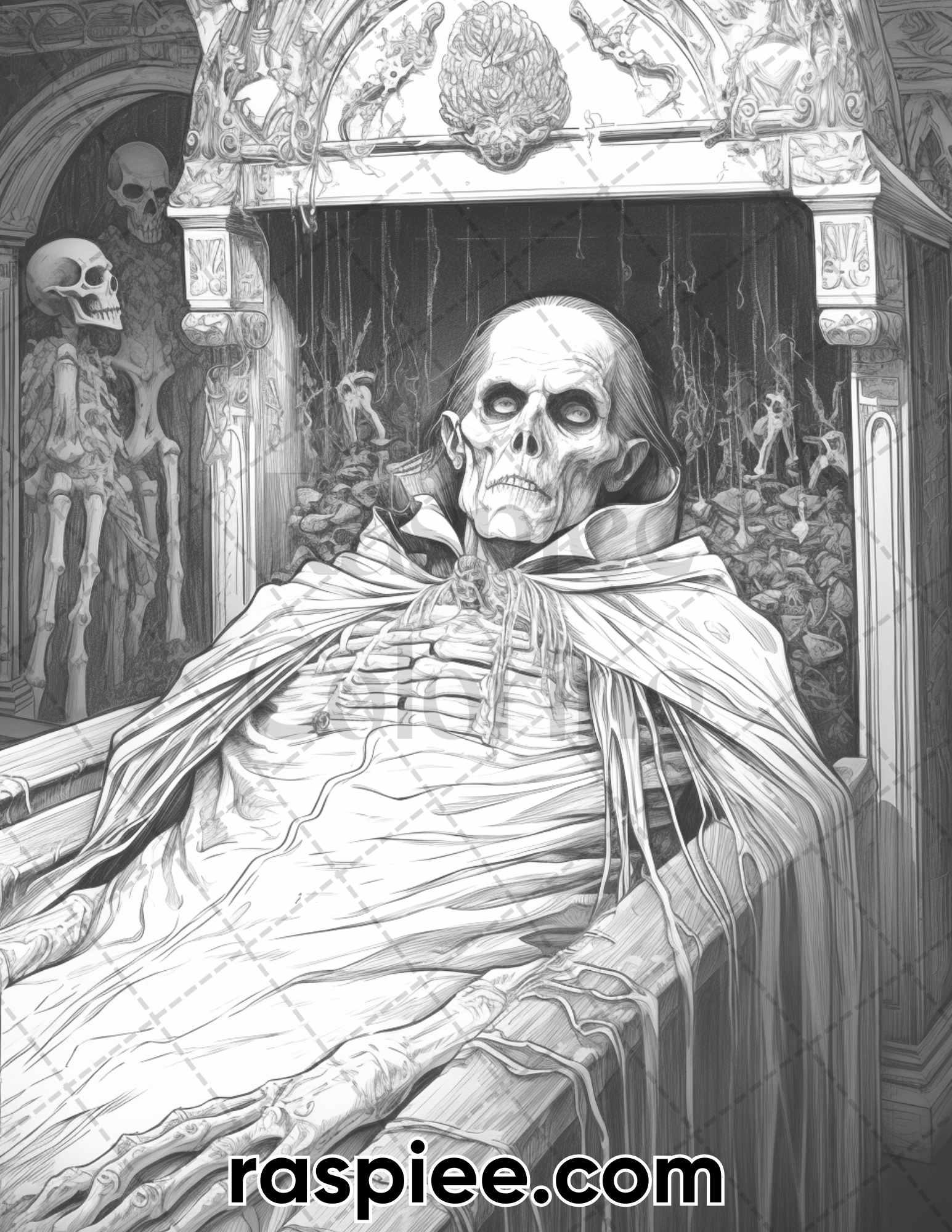 50 Count Dracula Grayscale Coloring Pages Printable for Adults, PDF File Instant Download