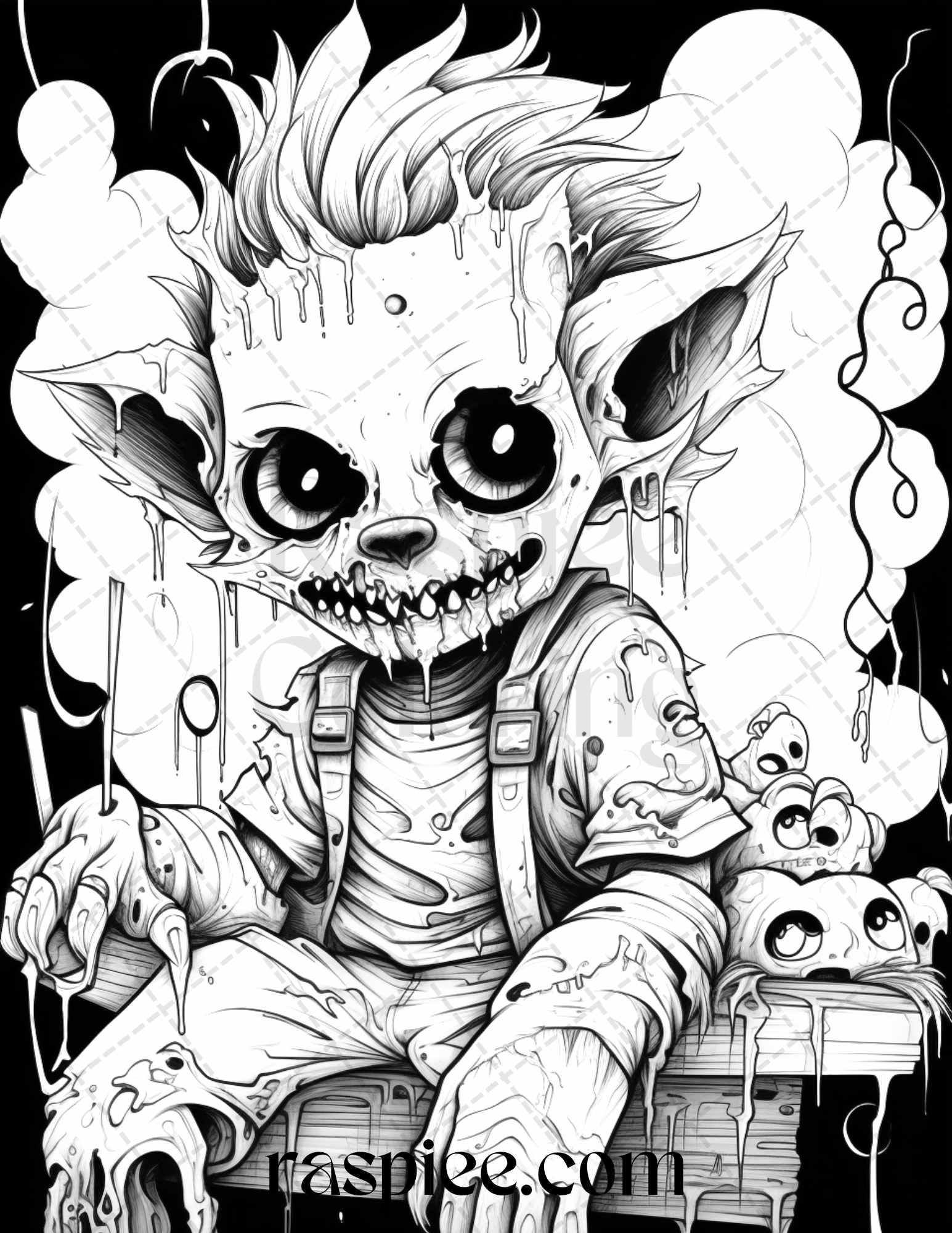 50 Halloween Scary Animals Grayscale Coloring Pages Printable for Adults, PDF File Instant Download