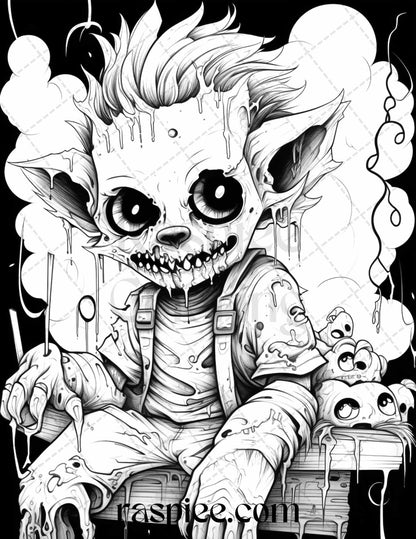50 Halloween Scary Animals Grayscale Coloring Pages Printable for Adults, PDF File Instant Download
