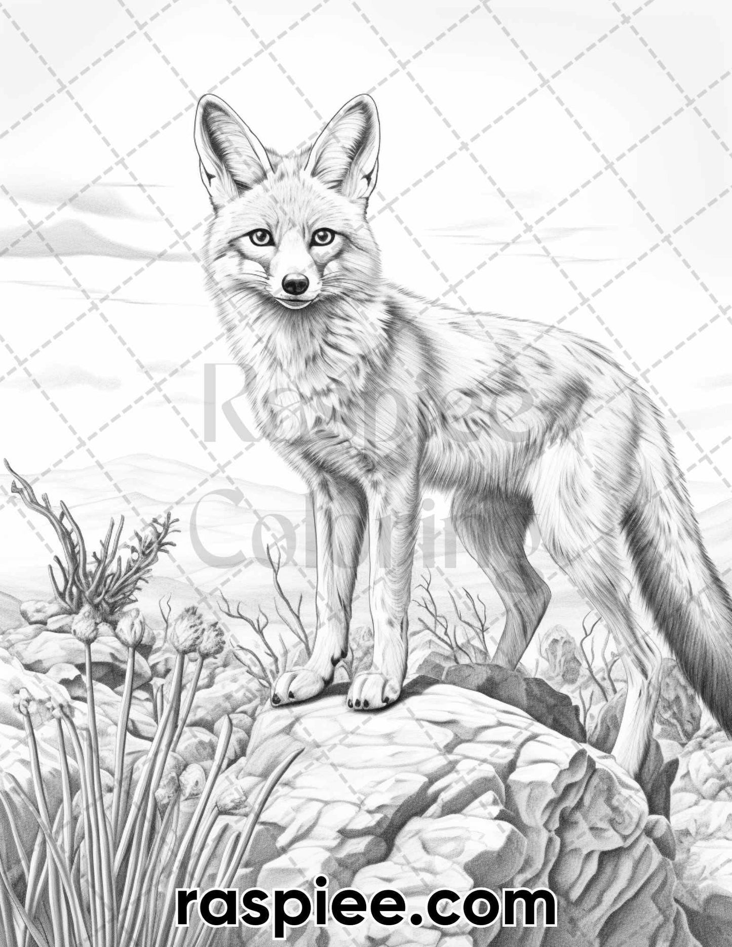 55 Wild Animals Grayscale Coloring Pages for Adults, Printable PDF Instant Download