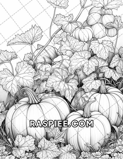 60 Relaxing Autumn Grayscale Adult Coloring Pages Printable PDF Instant Download