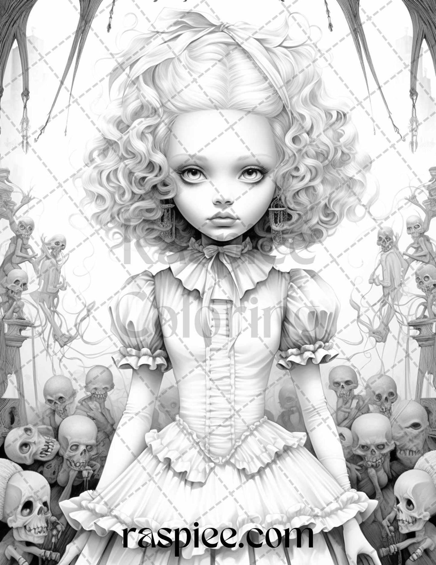 50 Scary Victorian Dolls Grayscale Coloring Pages Printable for Adults, PDF File Instant Download