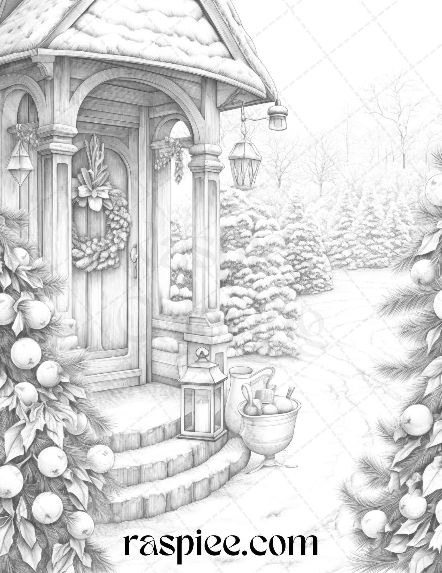 90 Merry Christmas Grayscale Coloring Pages Printable for Adults, PDF File Instant Download