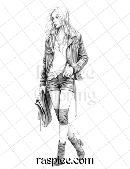 50 Streetwear Fashion Grayscale Coloring Pages Printable for Adults, PDF File Instant Download