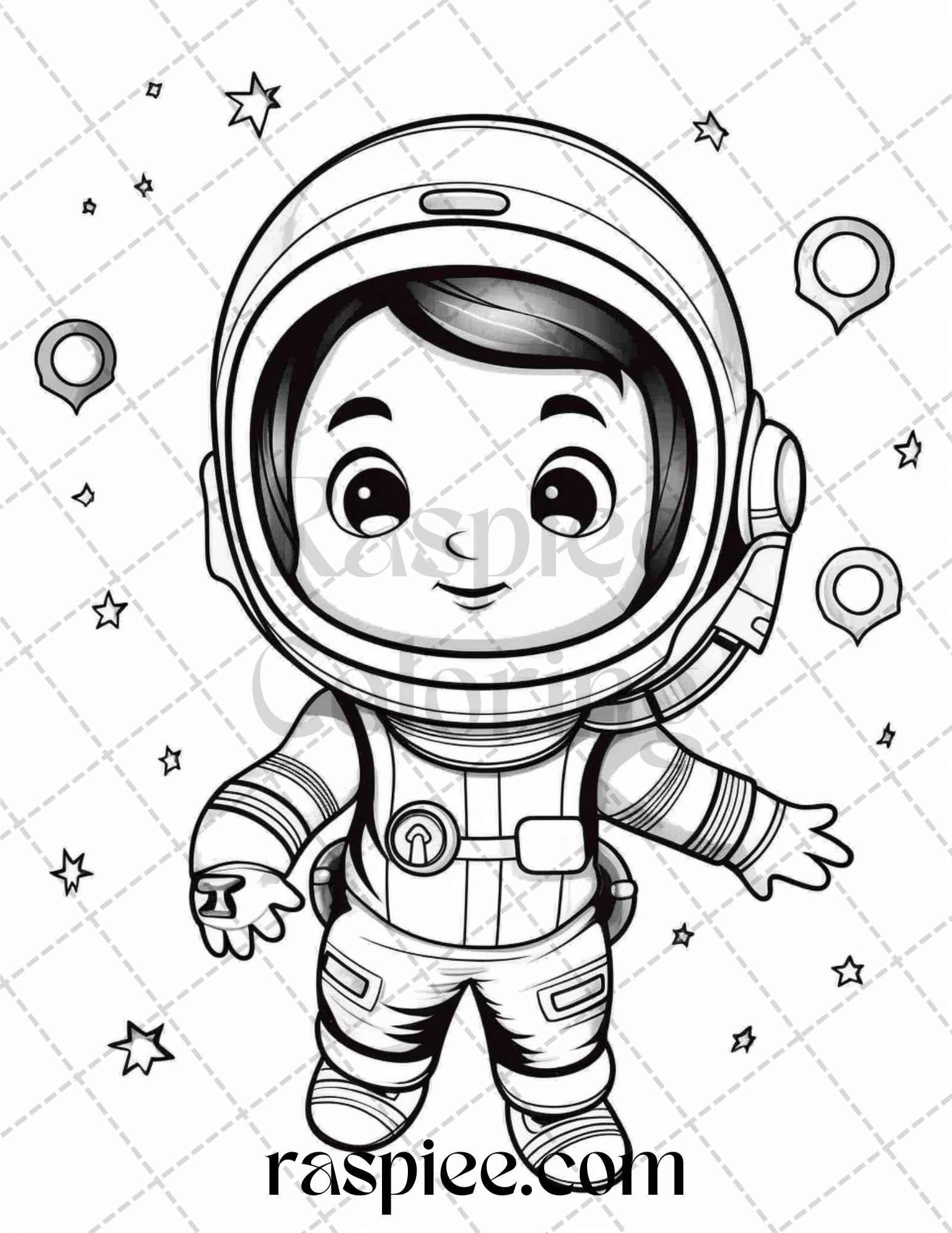 50 Cute Astronaut Adventures Coloring Pages Printable for Kids, PDF File Instant Download