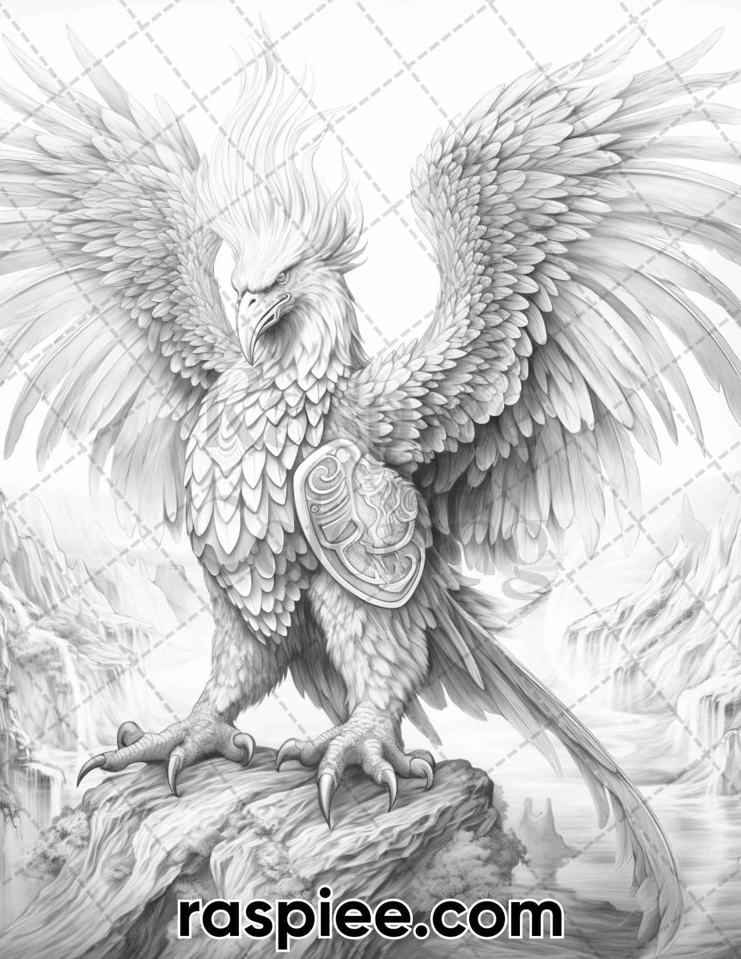 60 Mythical Creatures Grayscale Coloring Pages for Adults, Printable PDF Instant Download