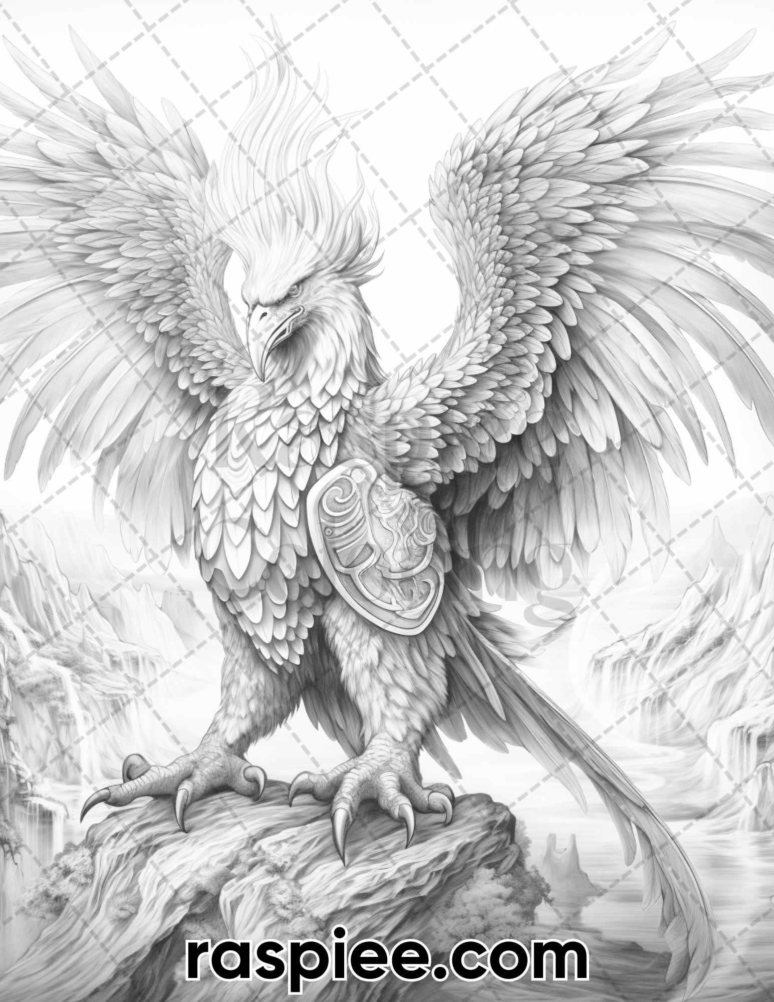 60 Mythical Creatures Grayscale Coloring Pages for Adults, Printable PDF Instant Download