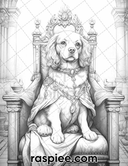 50 Royal King Dog Grayscale Coloring Pages for Adults, Printable PDF Instant Download