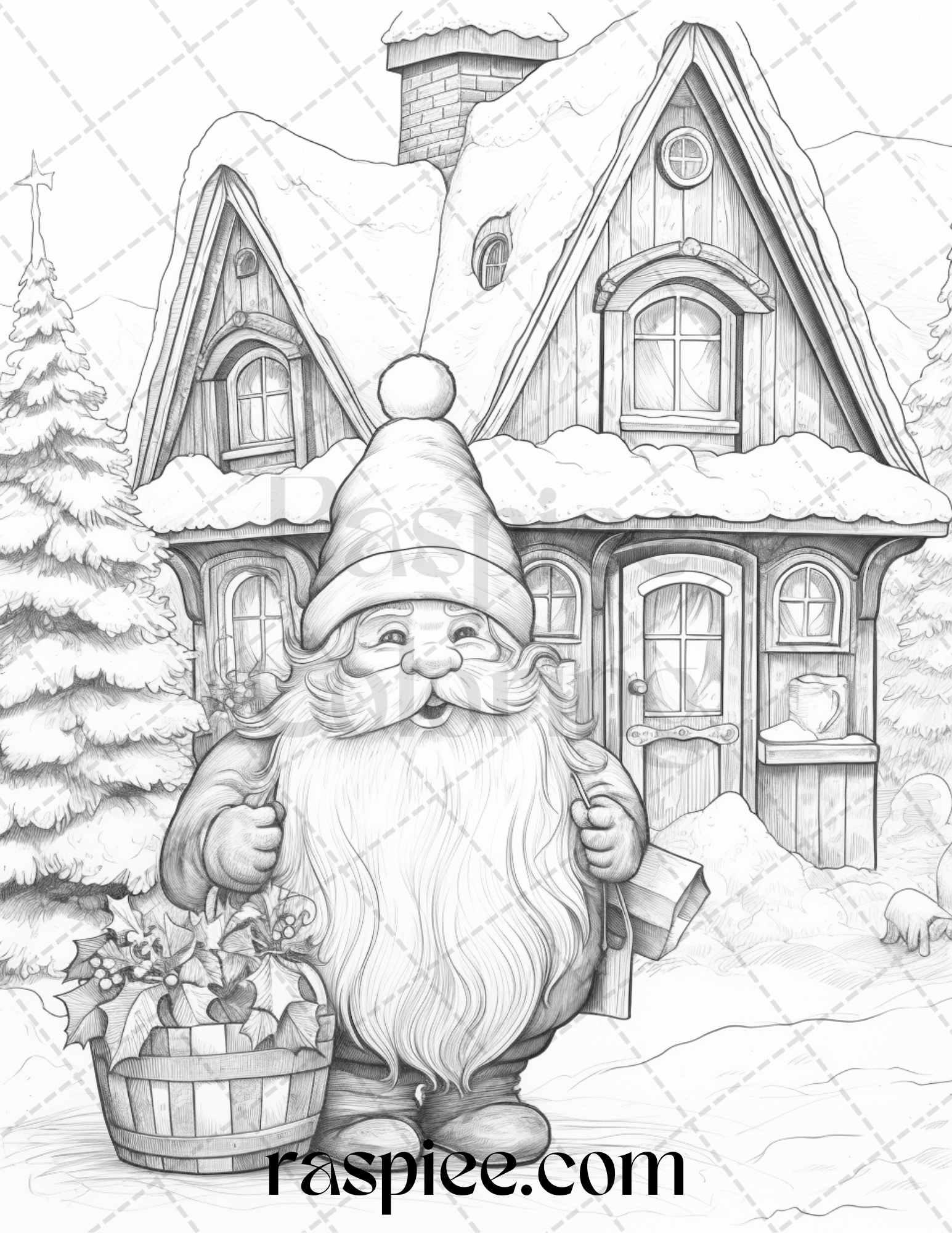 60 Christmas Gnomes Grayscale Coloring Pages Printable for Adults and Kids, PDF File Instant Download
